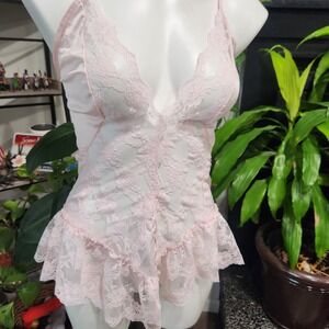 Vintage 90s Bernette soft pink lace cami babydoll lingerie top size small